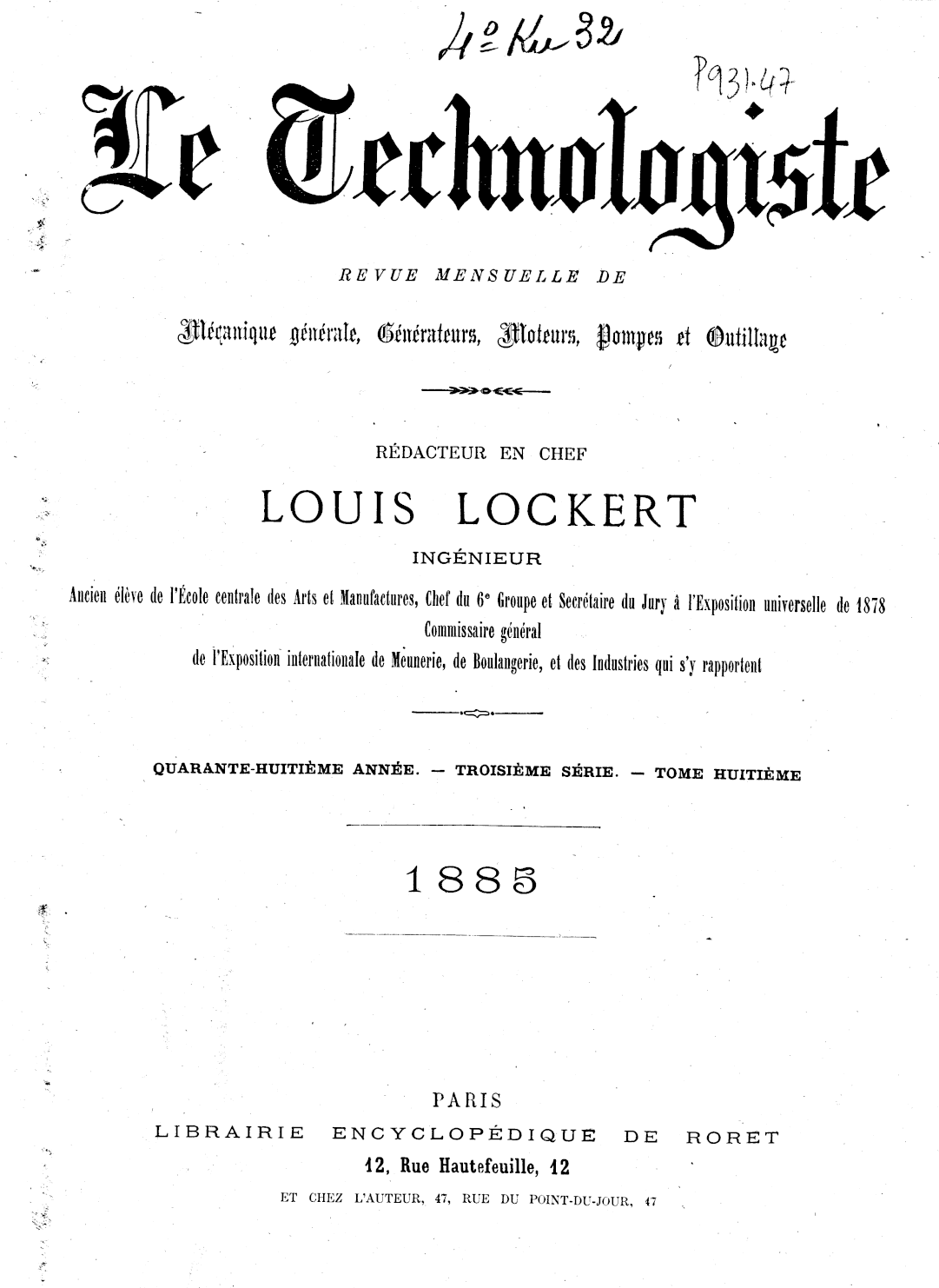 Page de titre du P931.47