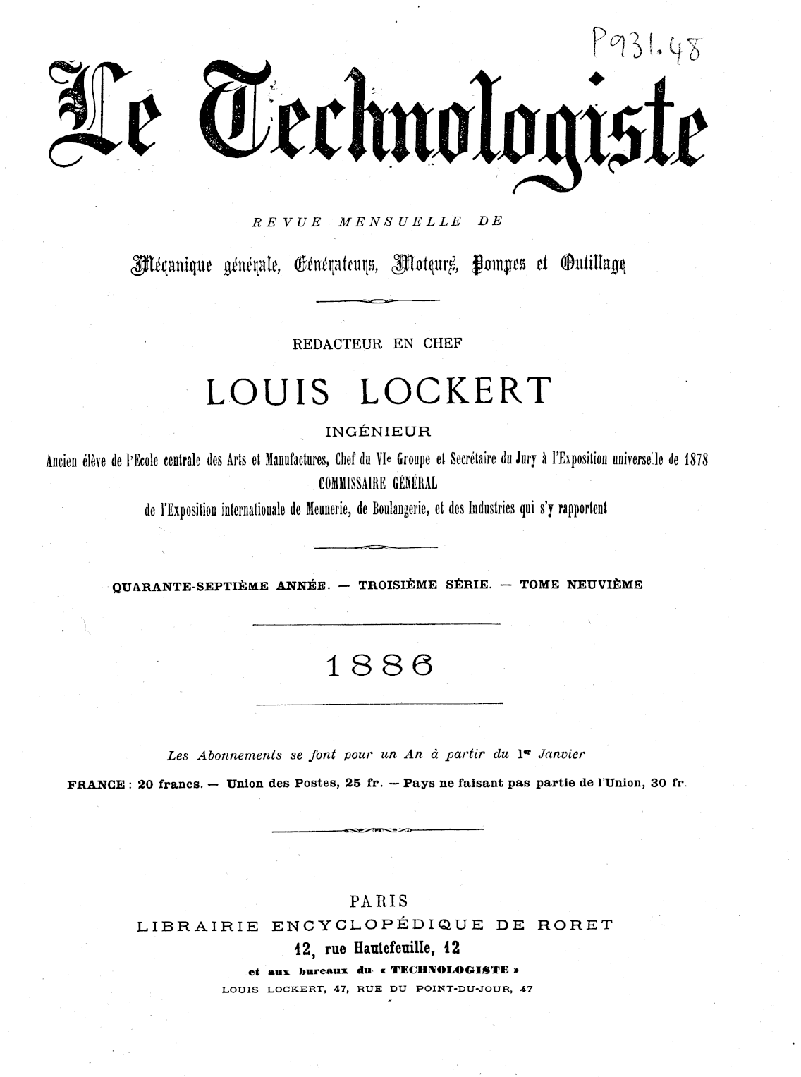 Page de titre du P931.48