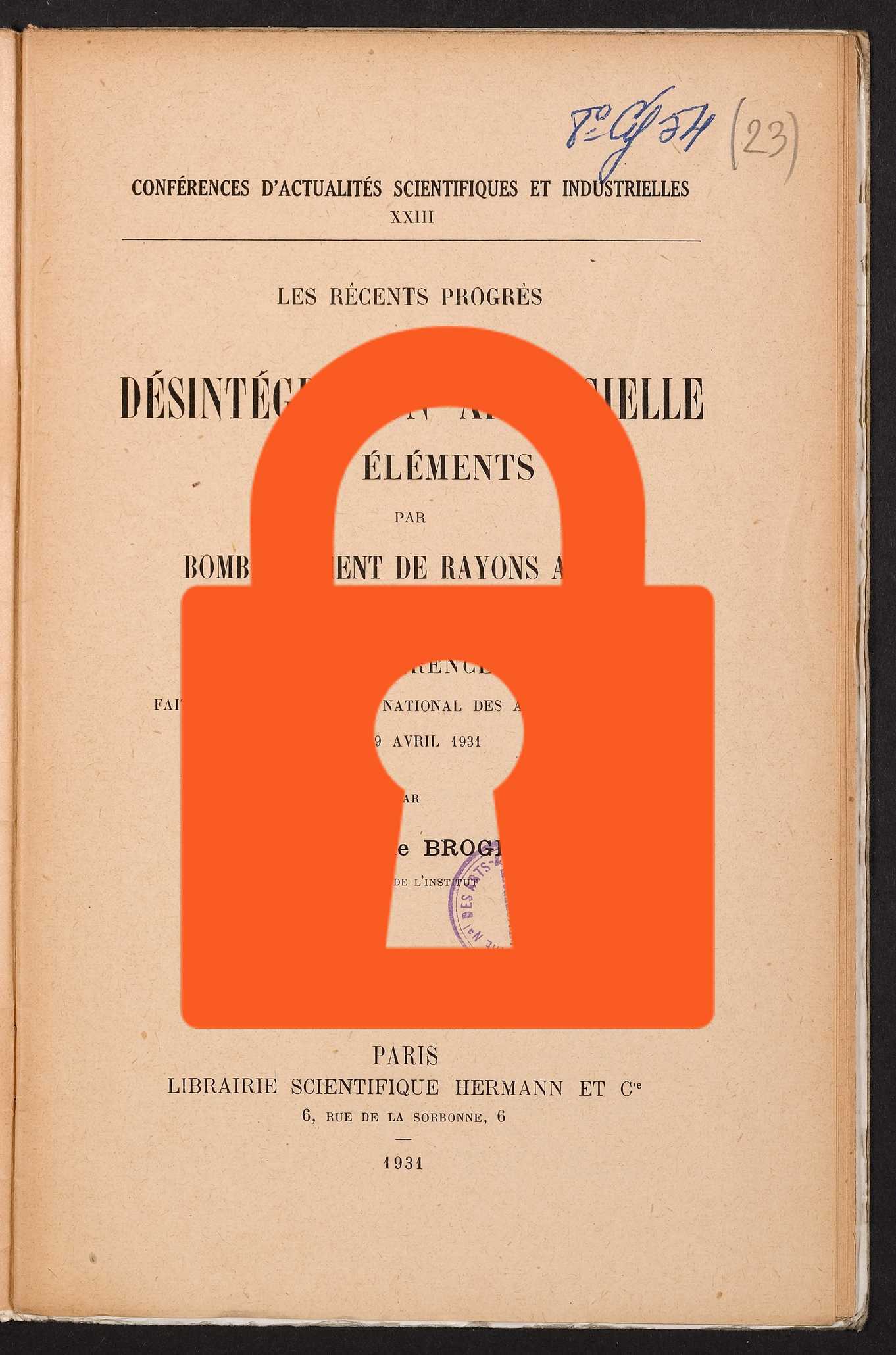 Page de titre du 8CY54.23