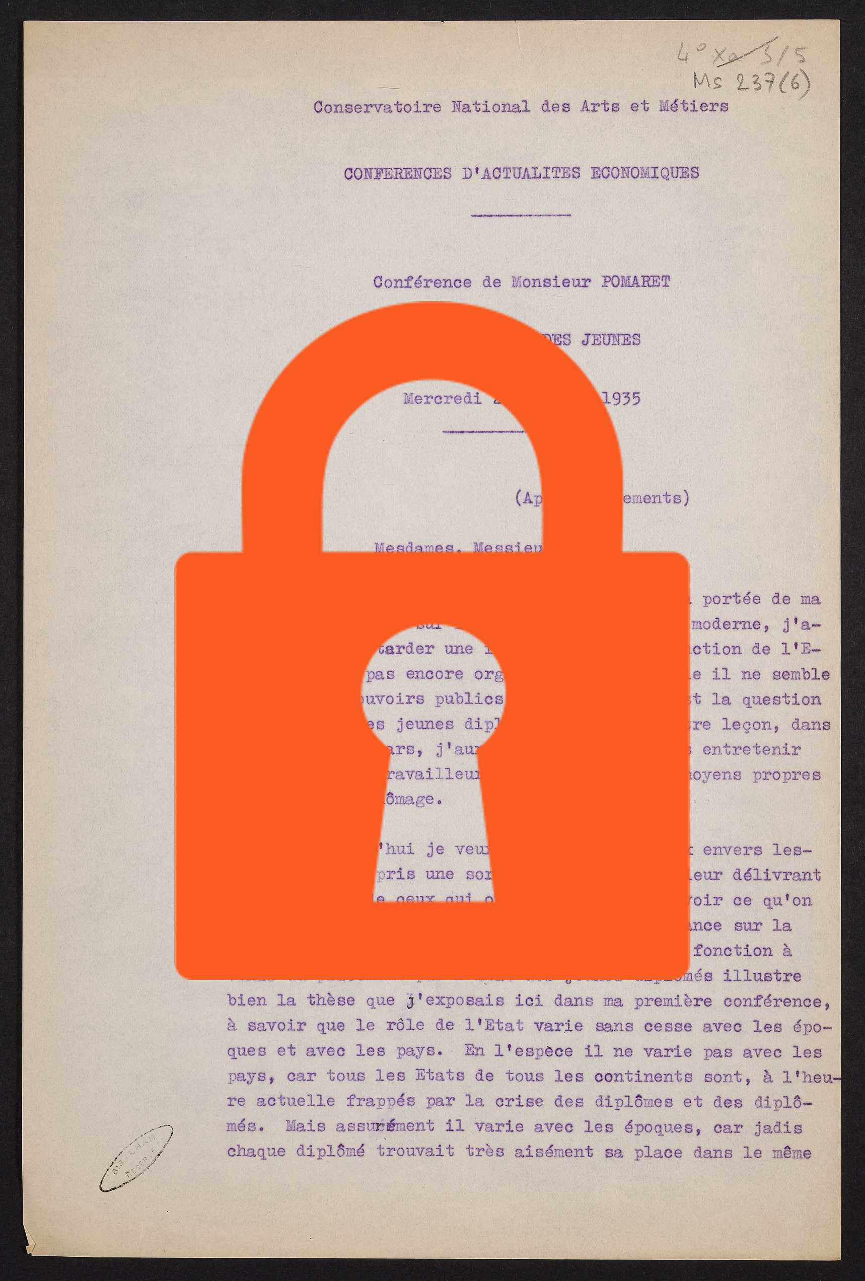 Page de titre du MS237.6